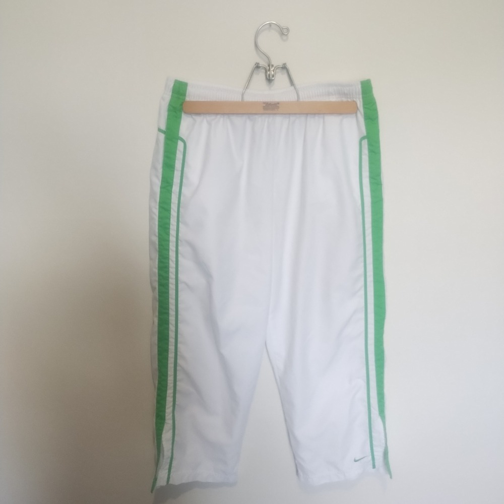 Nike Capri Track Pants Women Large White Green Stripe Y2K Sporty Activewear